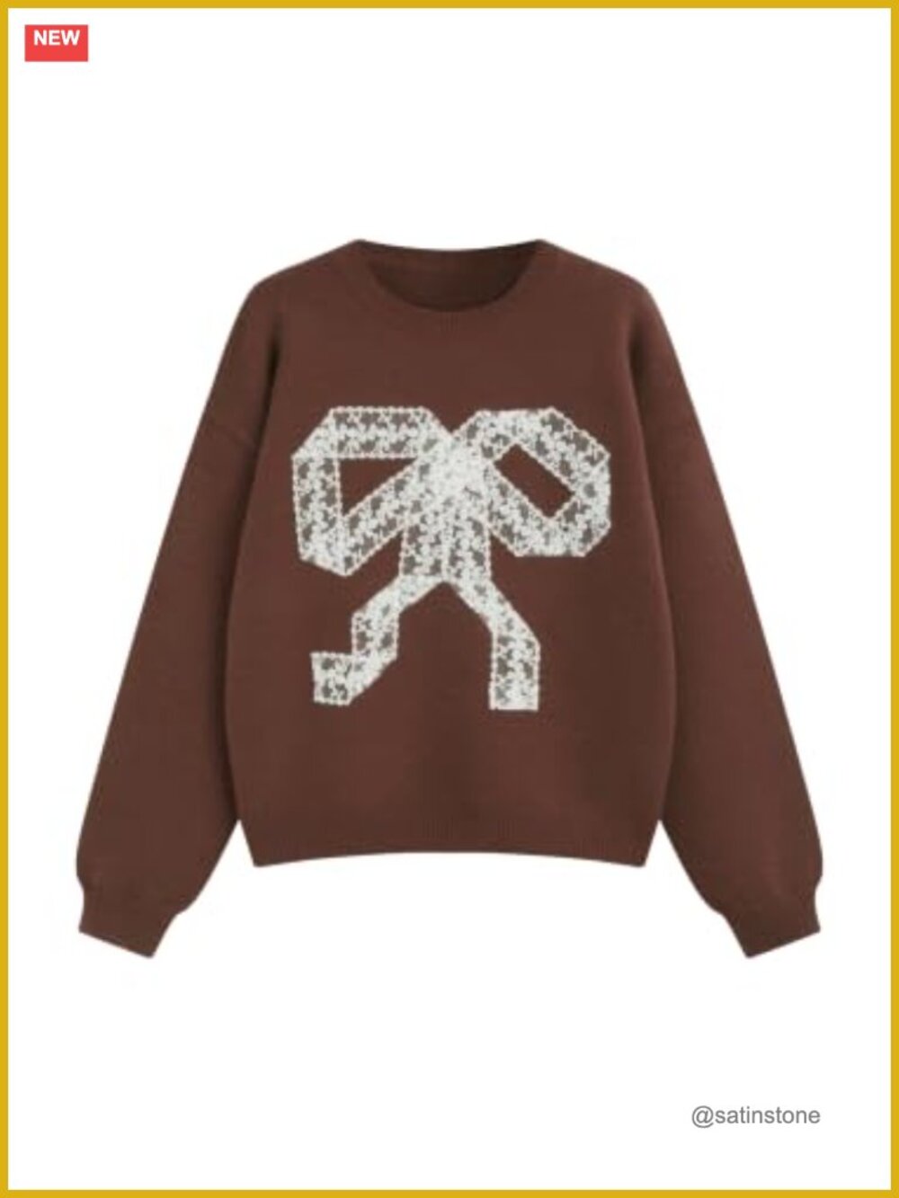 Women's Bow Lace Long Sleeve Knit Pullover Sweater Crewneck Cozy